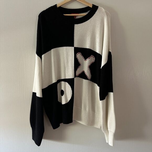 STAUD Womens Tic Tac‎ Toe Sweater Black White Pullover Wool Blend Size XL - Picture 2 of 7